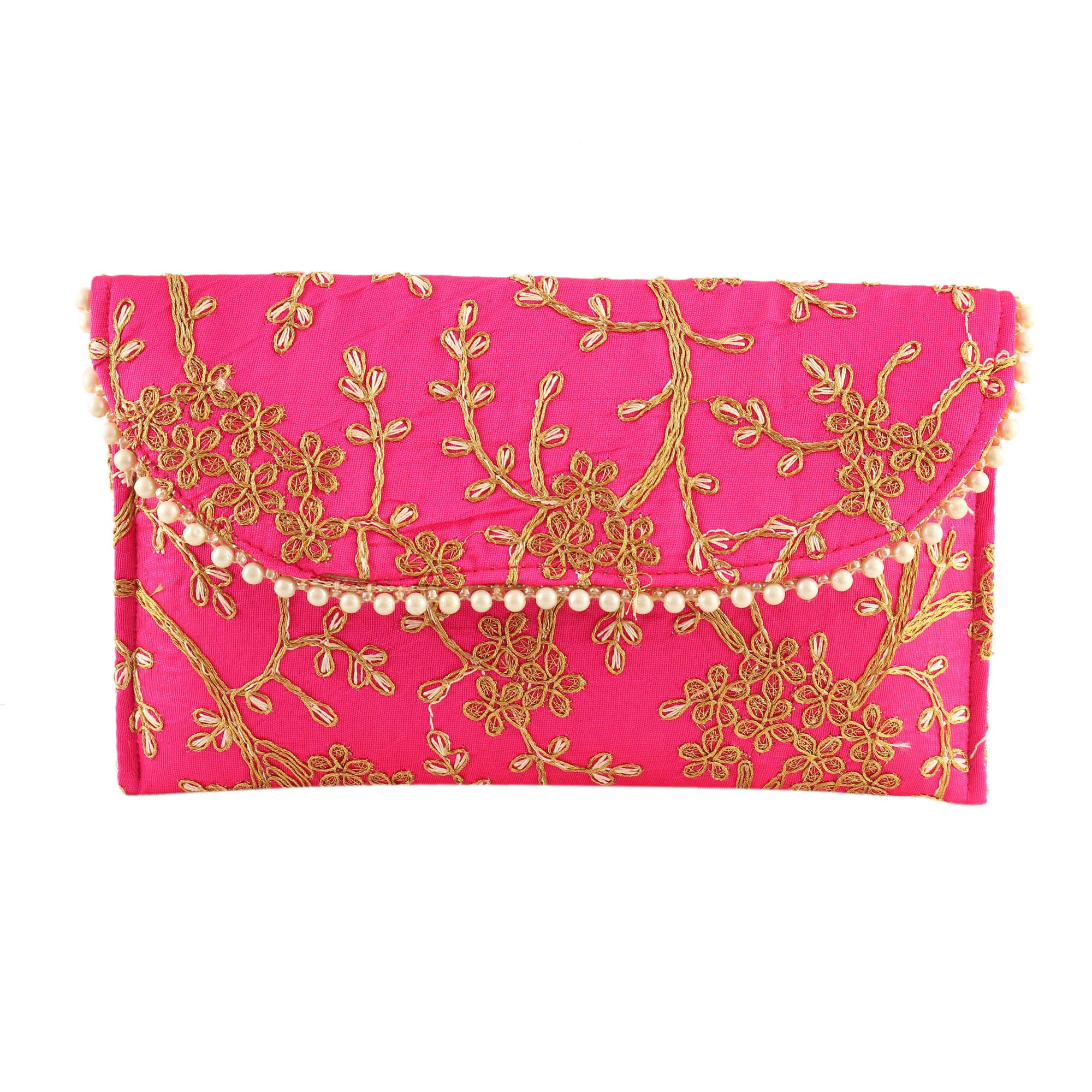 Embroidered Pink Clutch