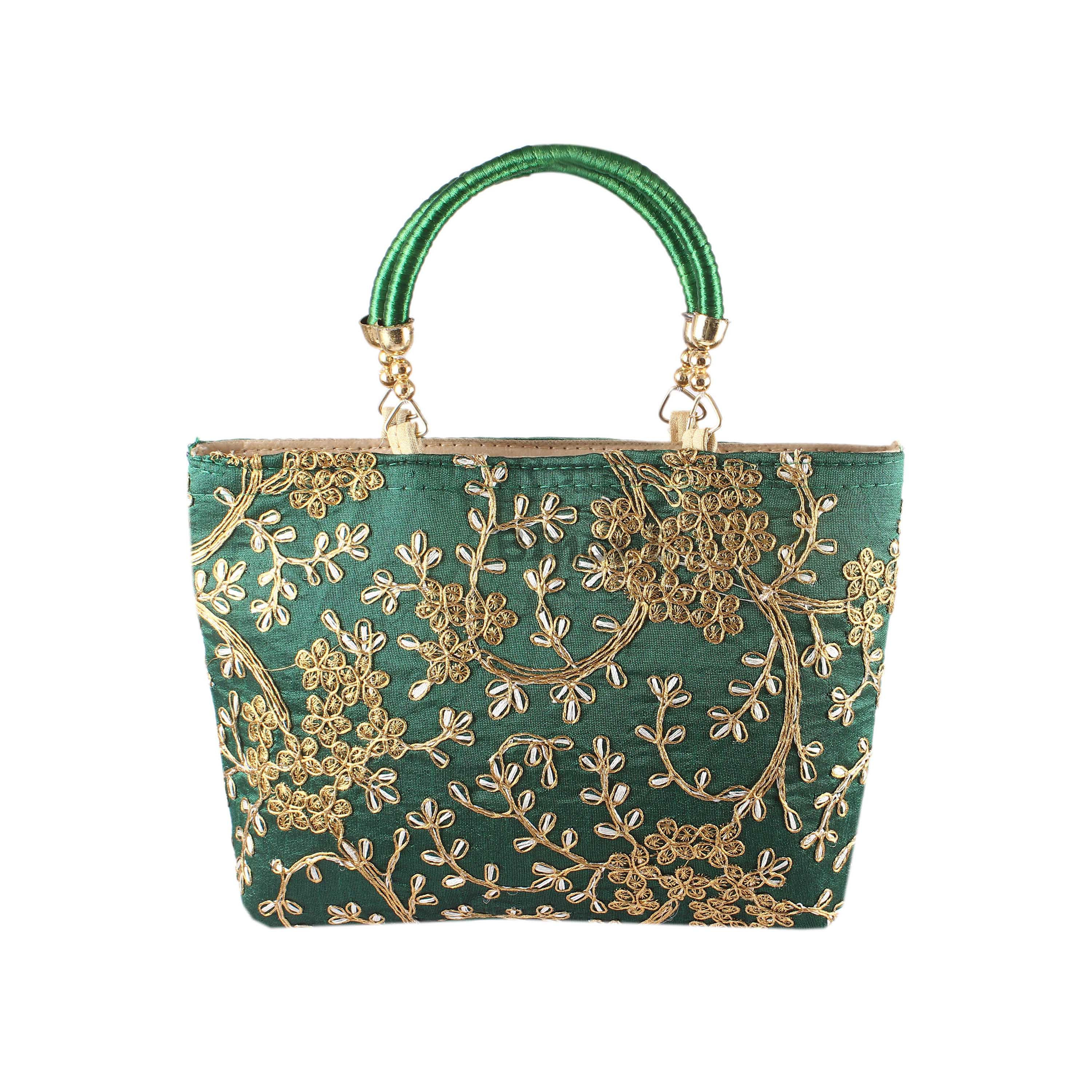 Embroidered Green Handbag