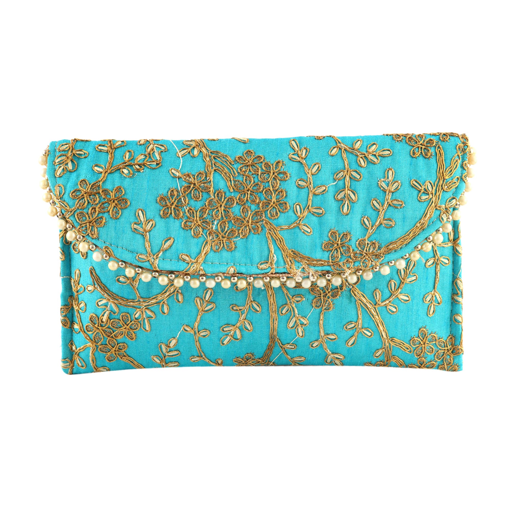Embroidered Turquoise Clutch