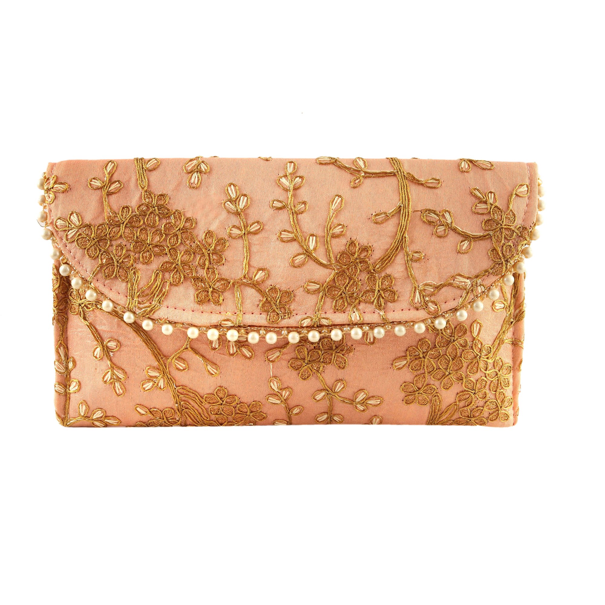 Embroidered Peach Clutch
