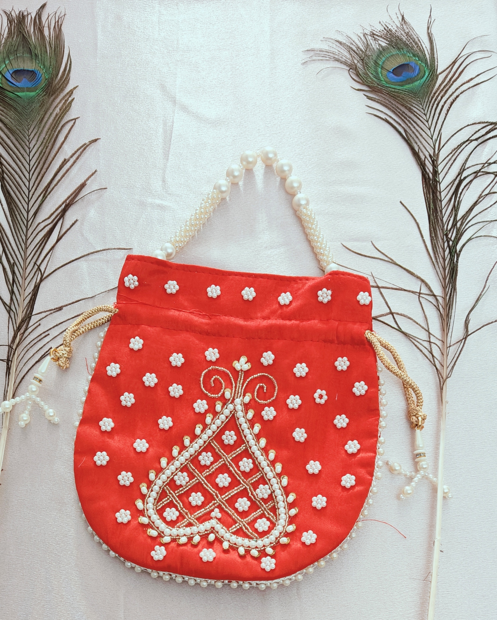 Embroidered Red Potli Bag
