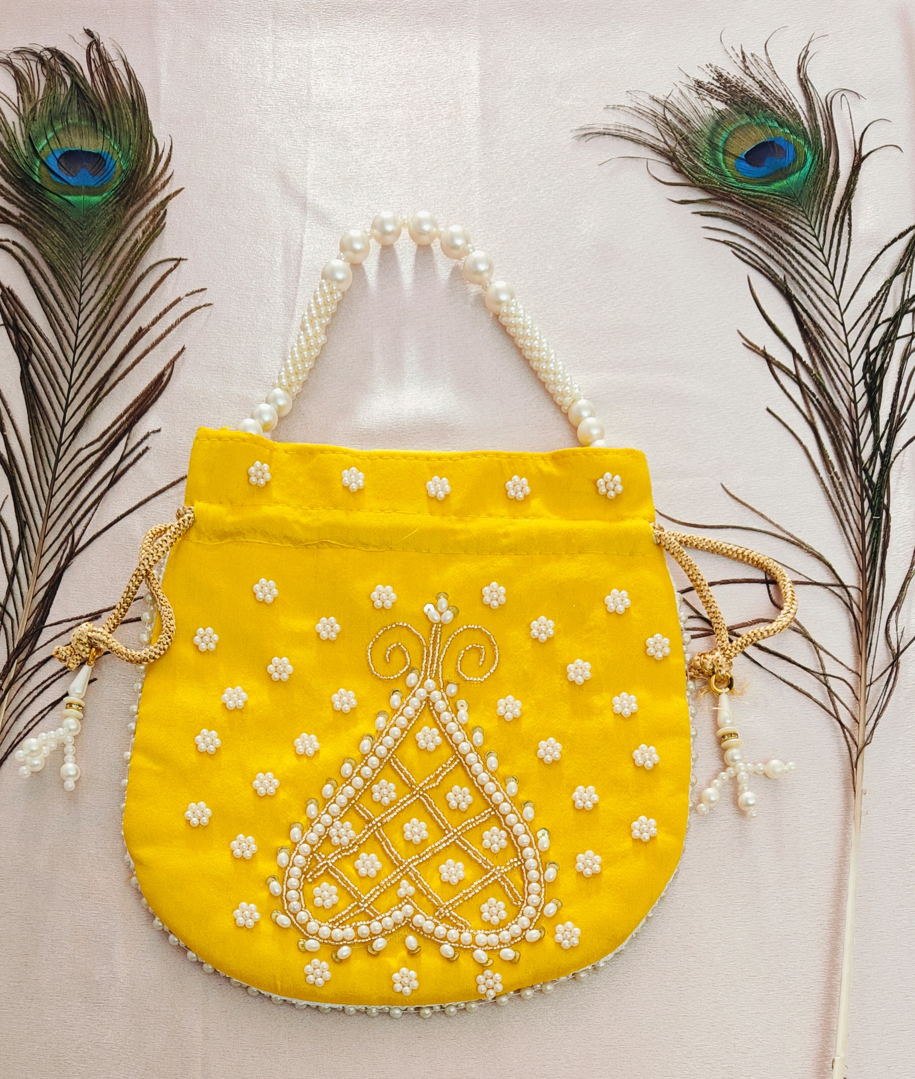 Yellow Embroidered Potli Bag