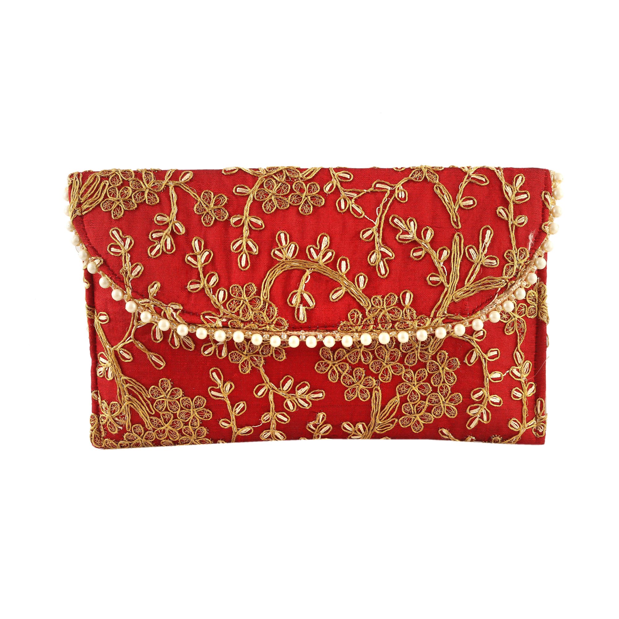 Embroidered Red Clutch