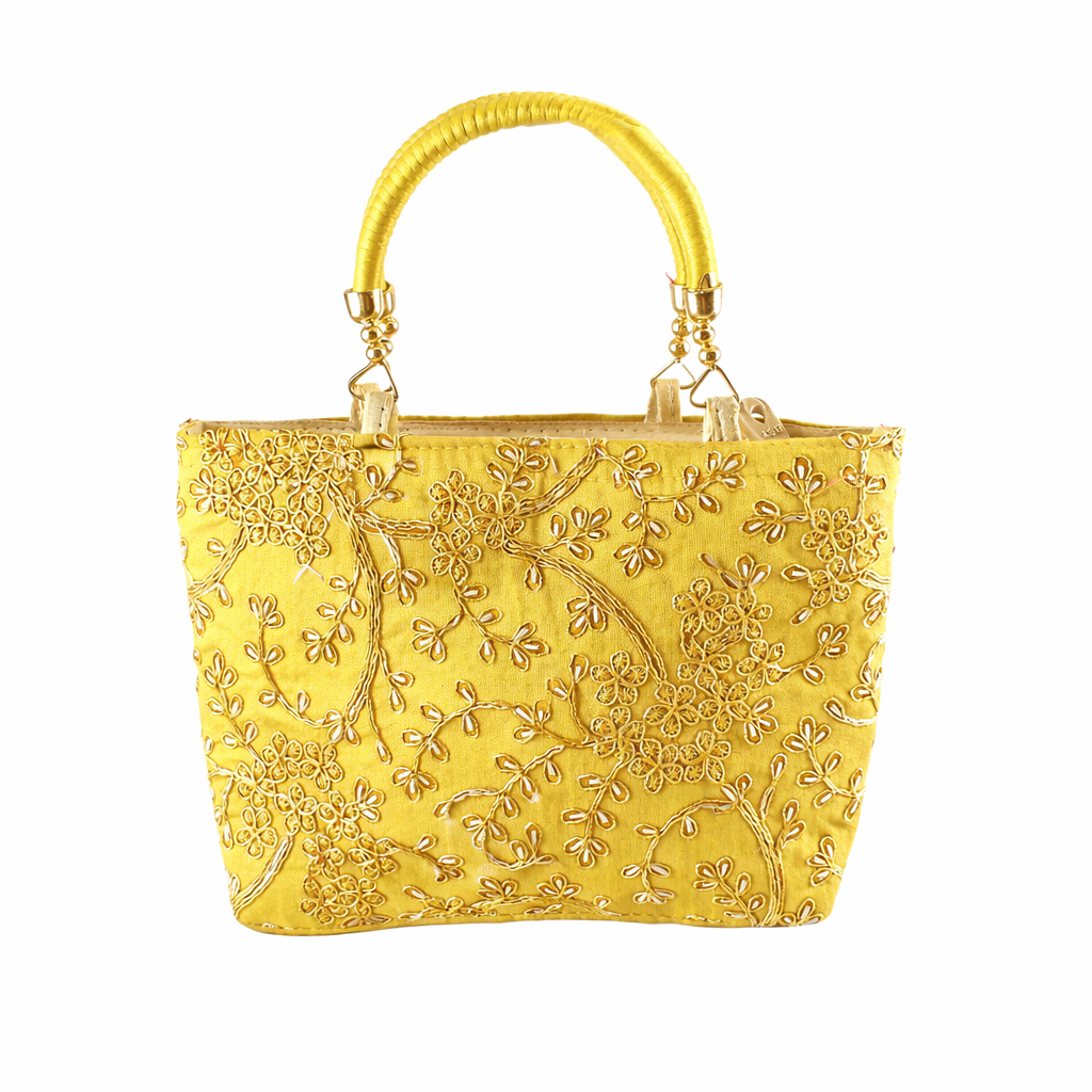 Yellow Embroidered Handbag