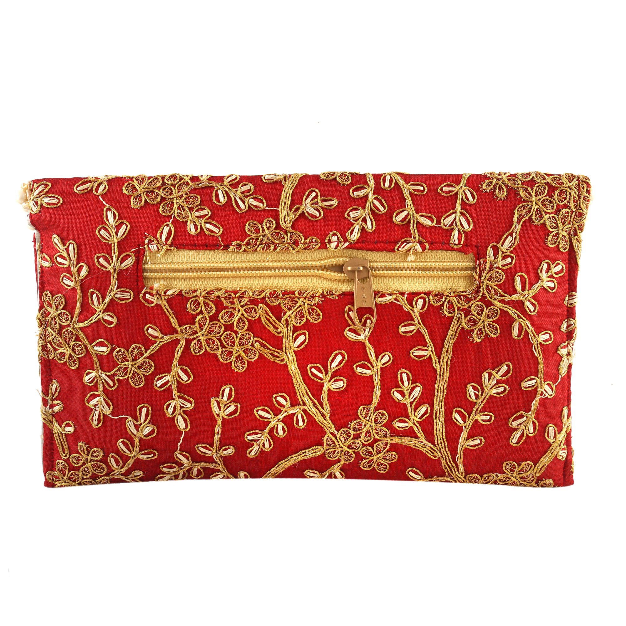 Embroidered Red Clutch