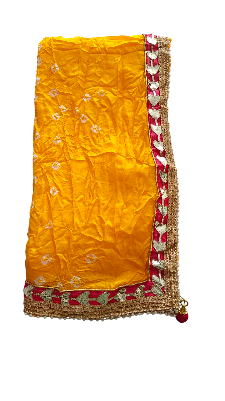 Women's Silk Jaipuri Rajasthani Bandhani Bandhej Tie Dye Emblished Dupatta with Gota Work and Latkan (2.25 MT)