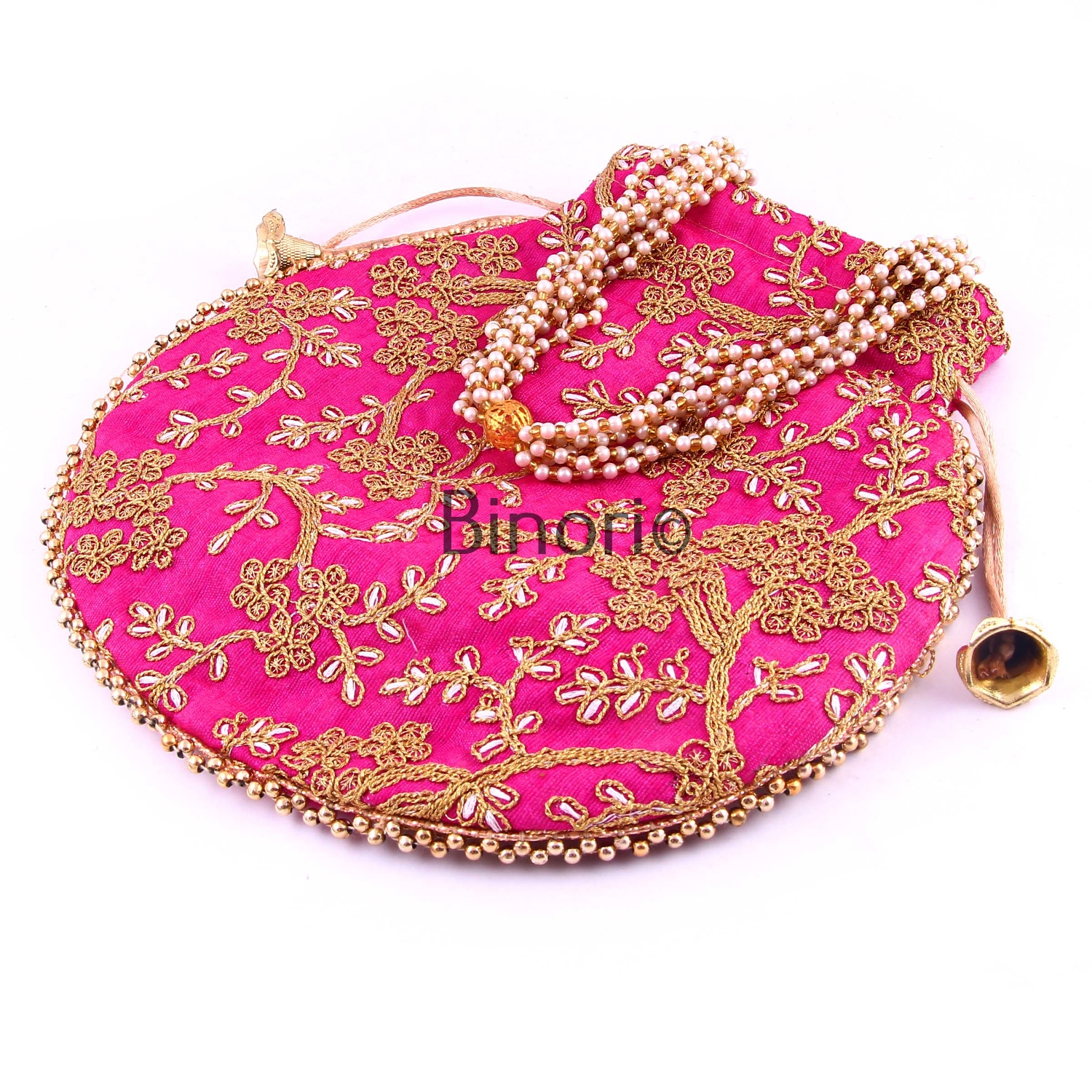 Rajasthani Style Royal Clutch Silk Batwa Bag Wristlets Ethnic Potli for Women's Zari Work Bridal