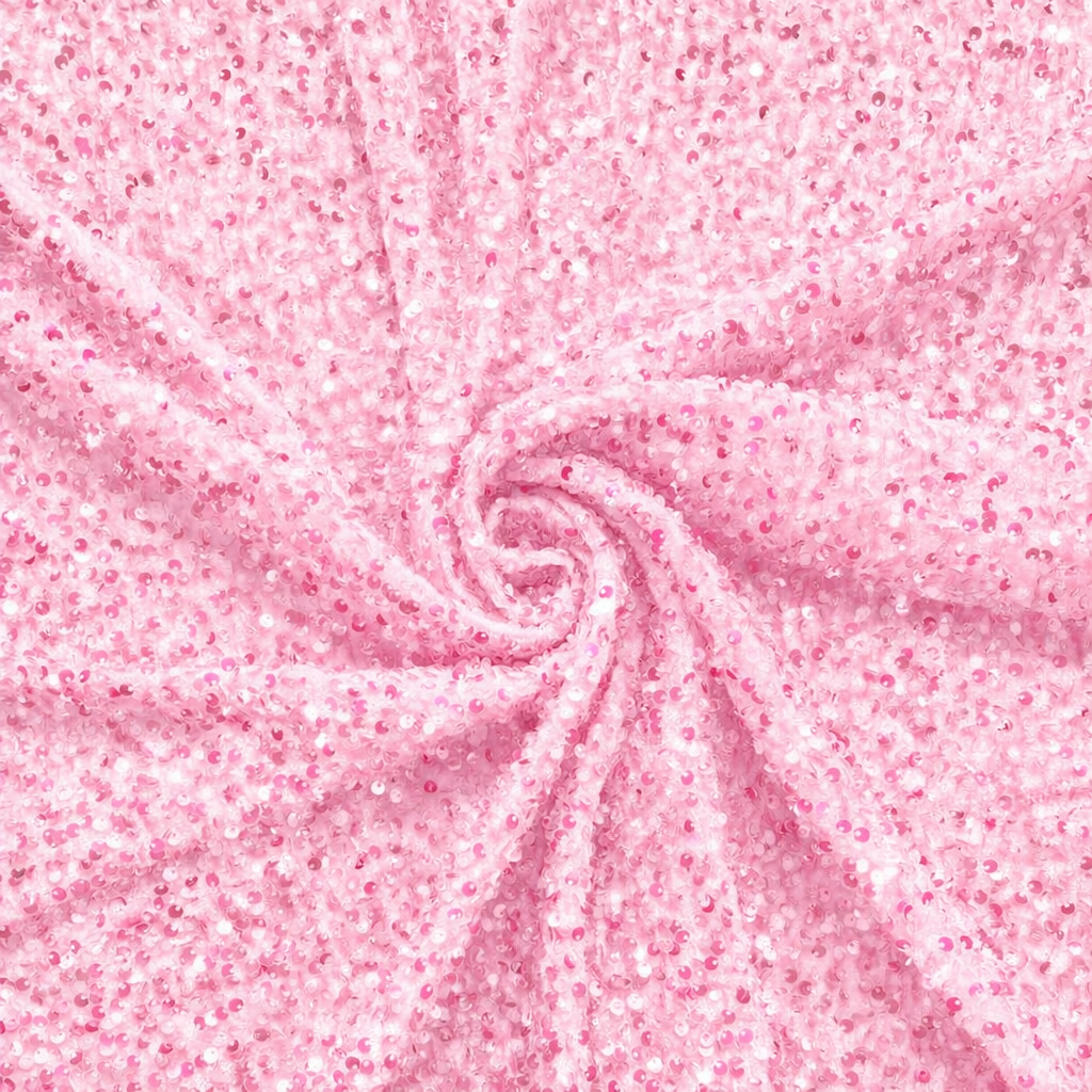 Baby Pink Velvet Sequin Fabric