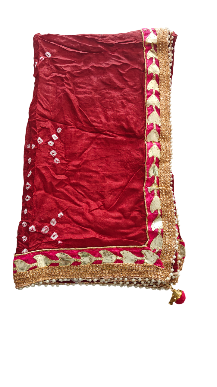 Women's Silk Jaipuri Rajasthani Bandhani Bandhej Tie Dye Emblished Dupatta with Gota Work and Latkan (2.25 MT)