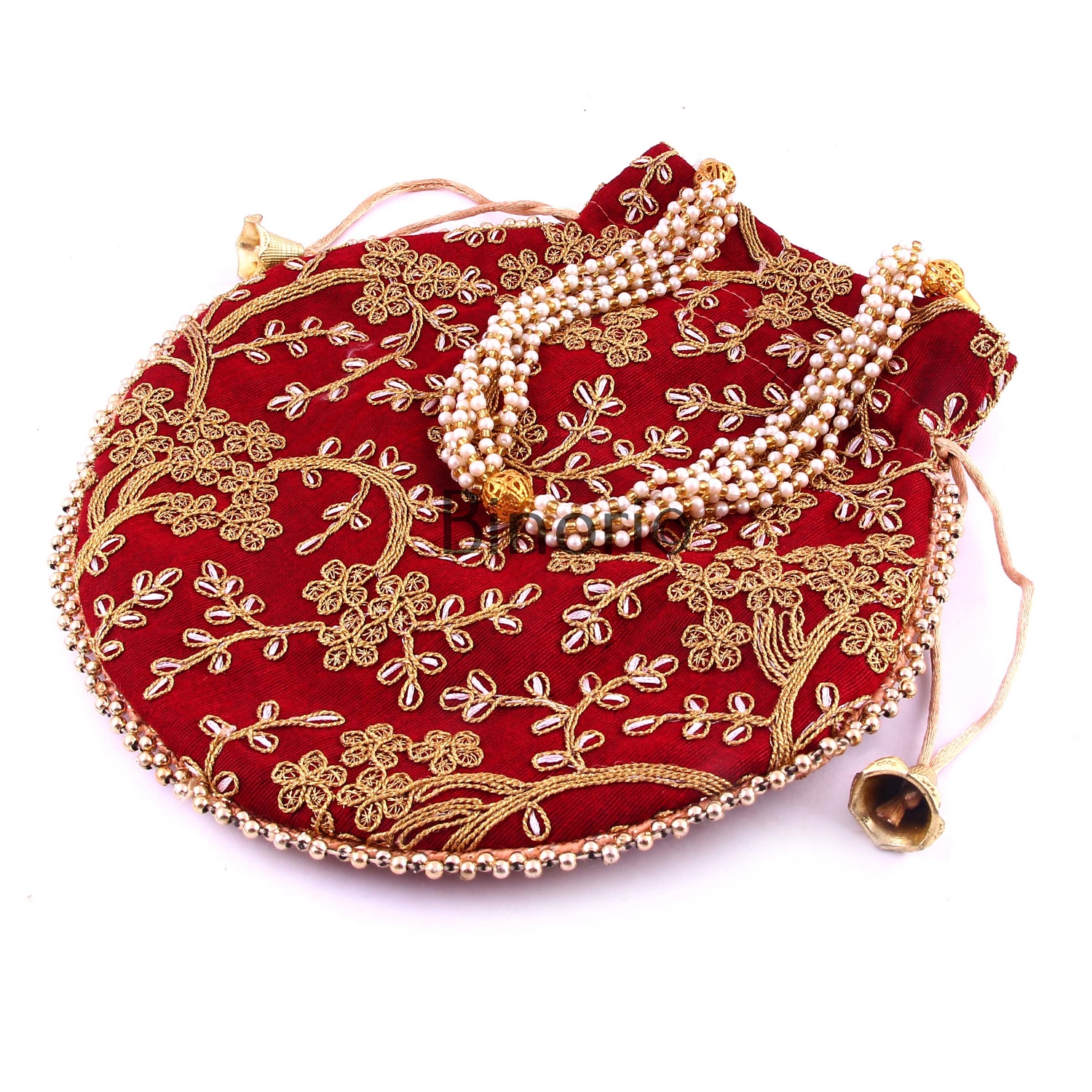 Rajasthani Style Royal Clutch Silk Batwa Bag Wristlets Ethnic Potli for Women's Zari Work Bridal