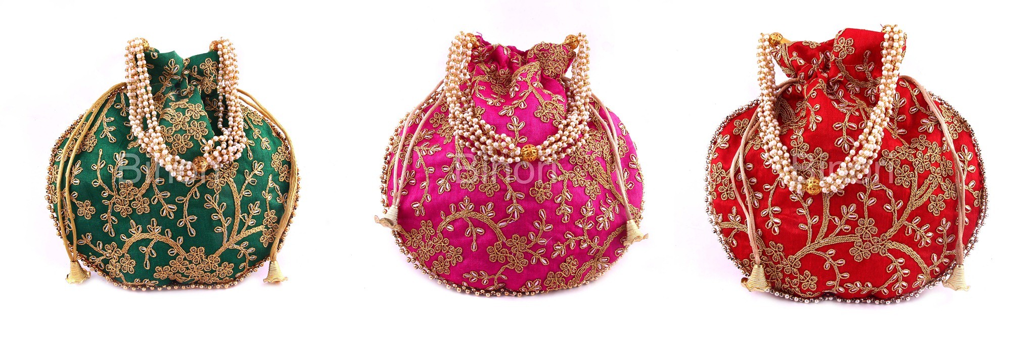 Rajasthani Style Royal Clutch Silk Batwa Bag Combo Khajoor Wristlets Ethnic Potli For Women's Zari Work Bridal Combo