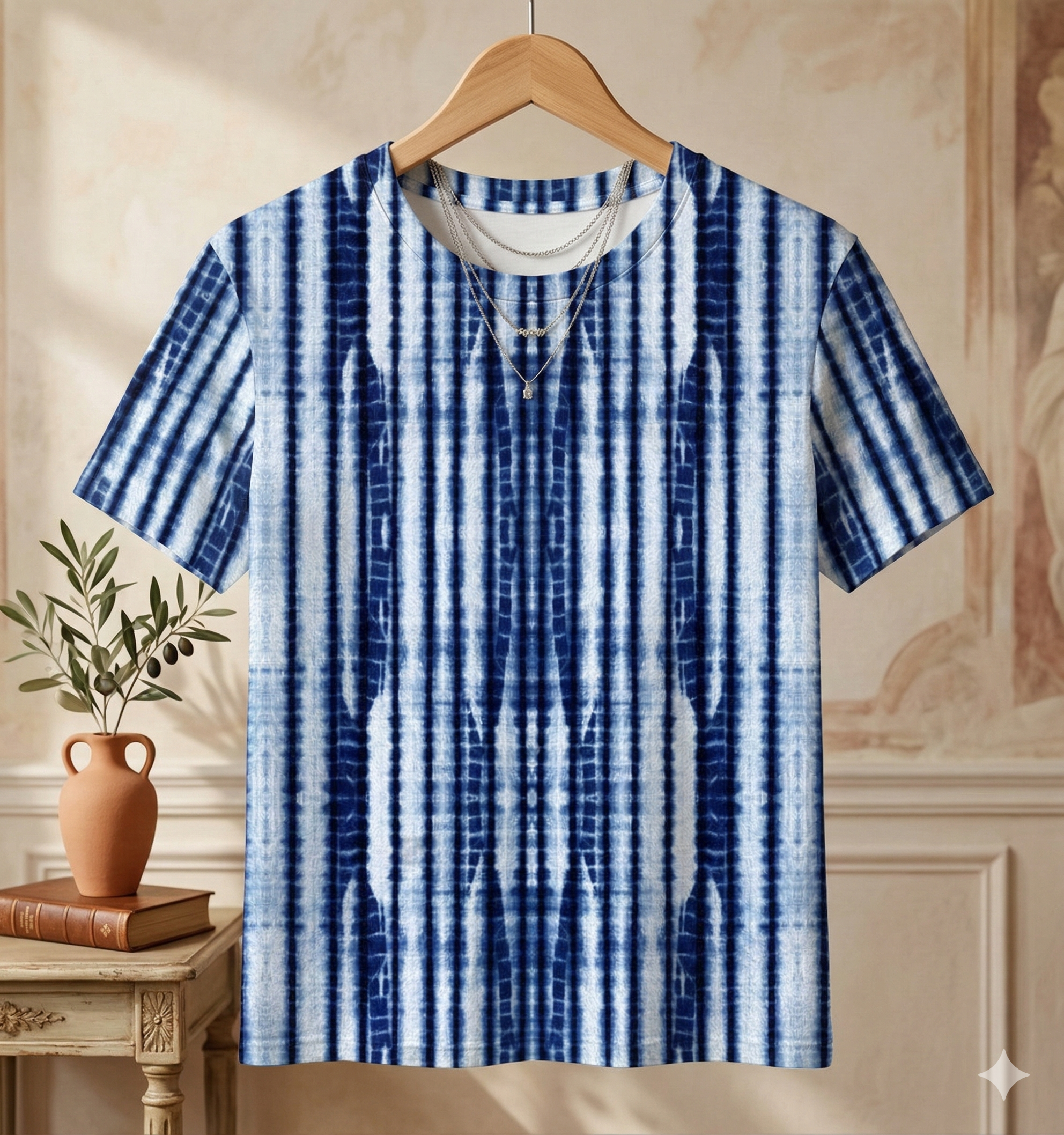 The Indigo Pillar Vertical Shibori Tee