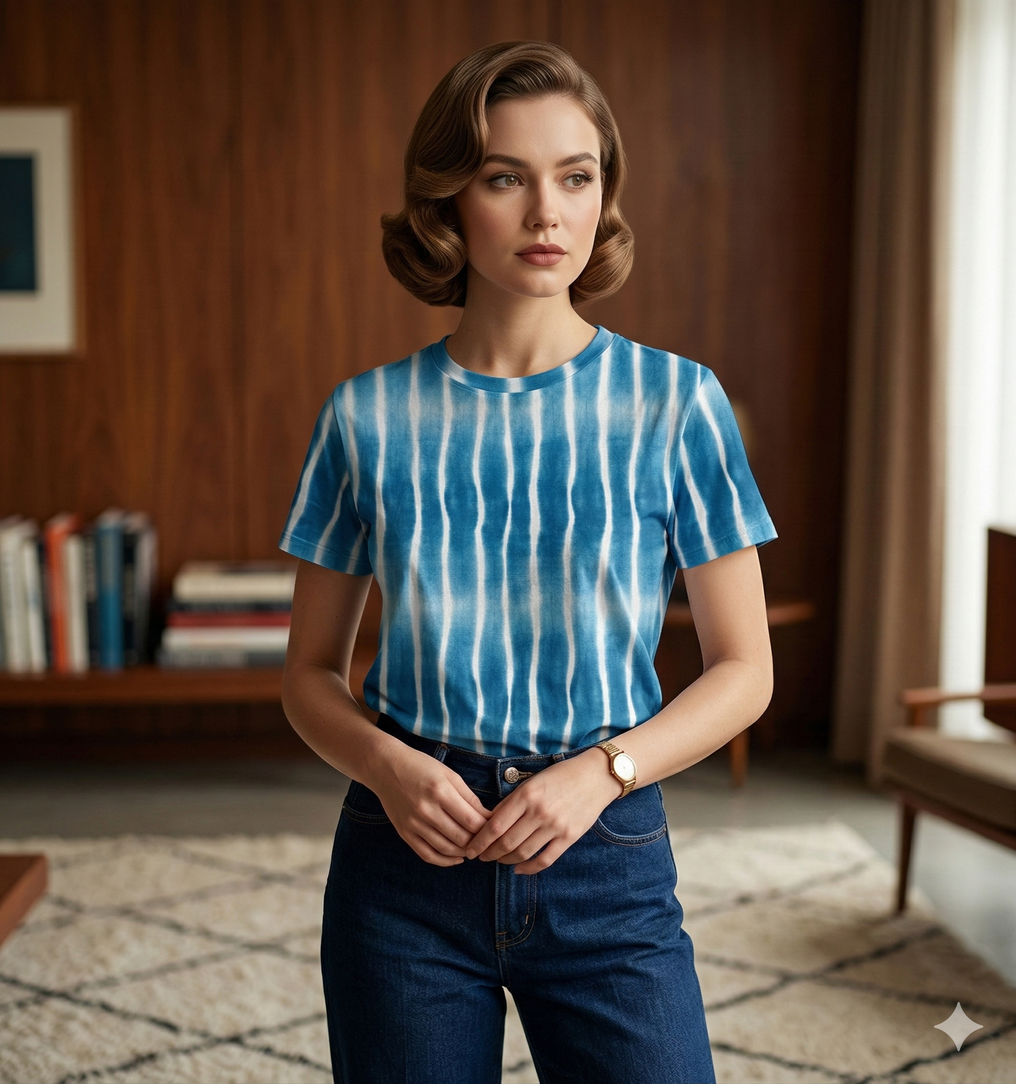 The Azure Rain Vertical Shibori Tee