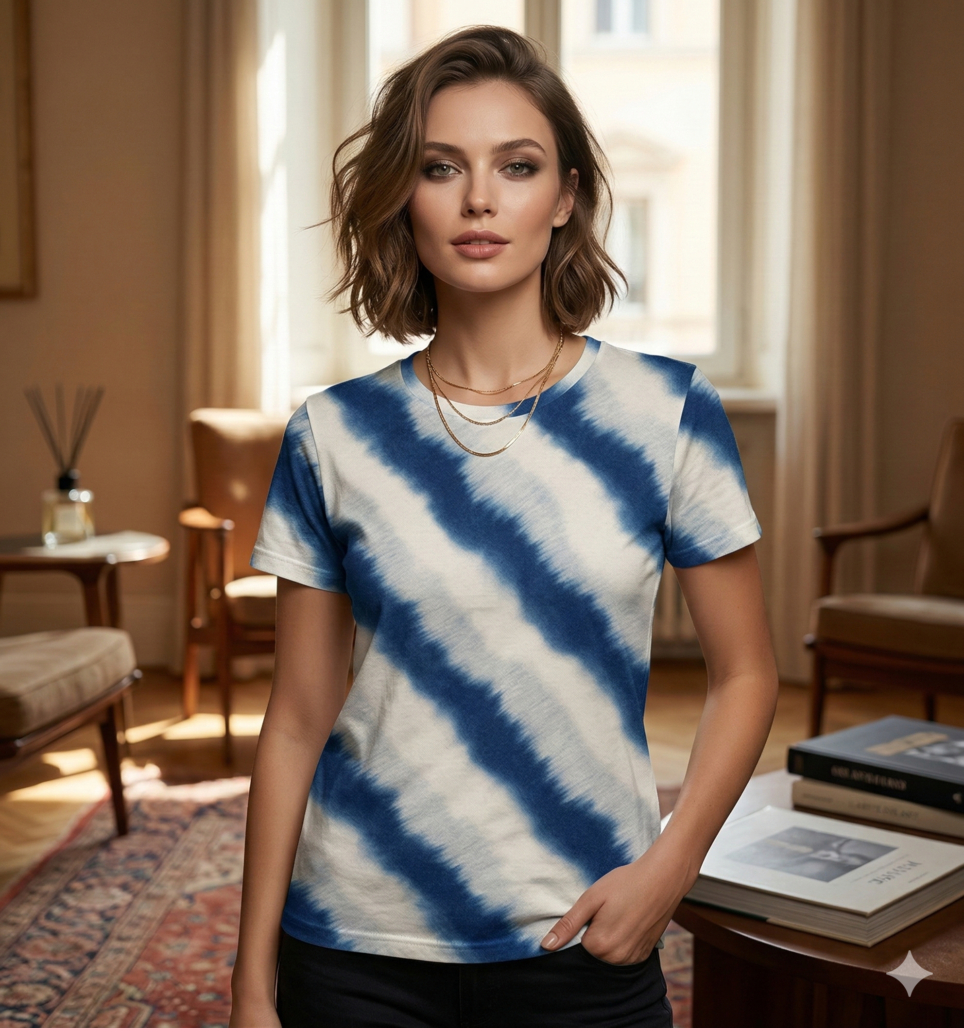 The Azure Drift Diagonal Shibori Tee