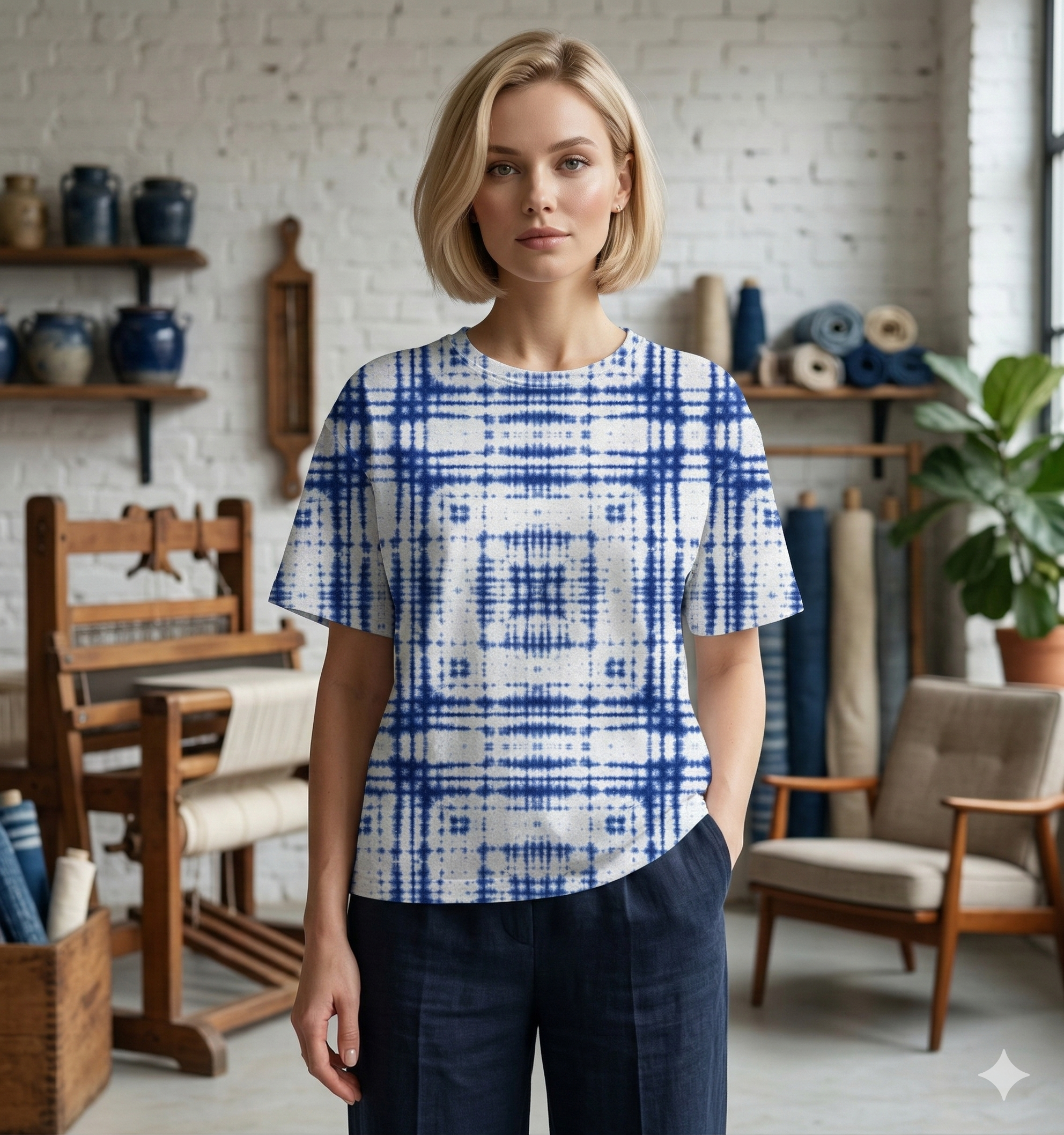 The Indigo Lattice Shibori Tee