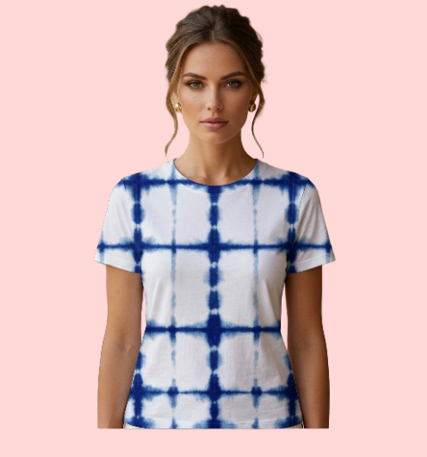 The Indigo Lattice Cross-Shibori Tee