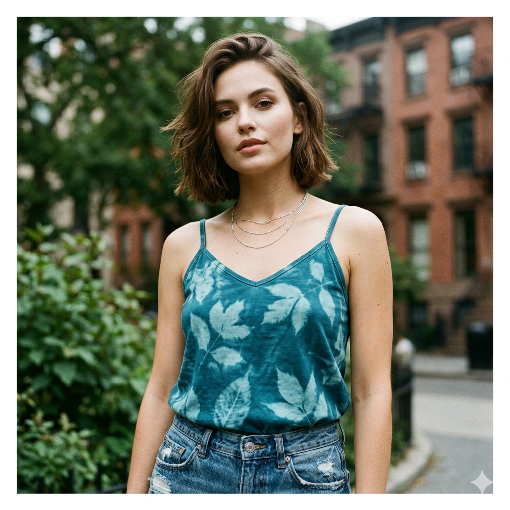 Leaf Print Sleeveless Top