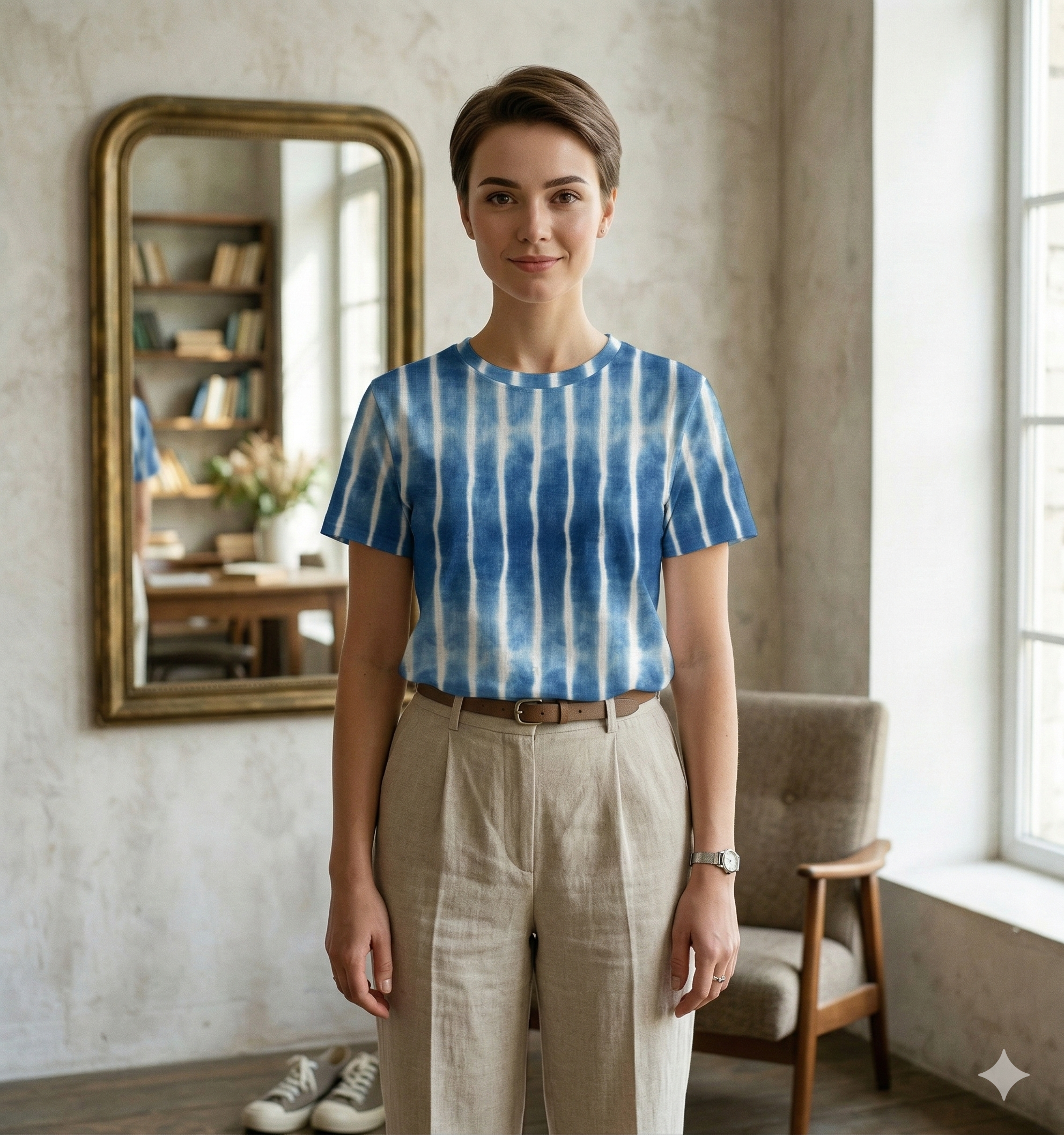 The Indigo Pulse Vertical Shibori Tee