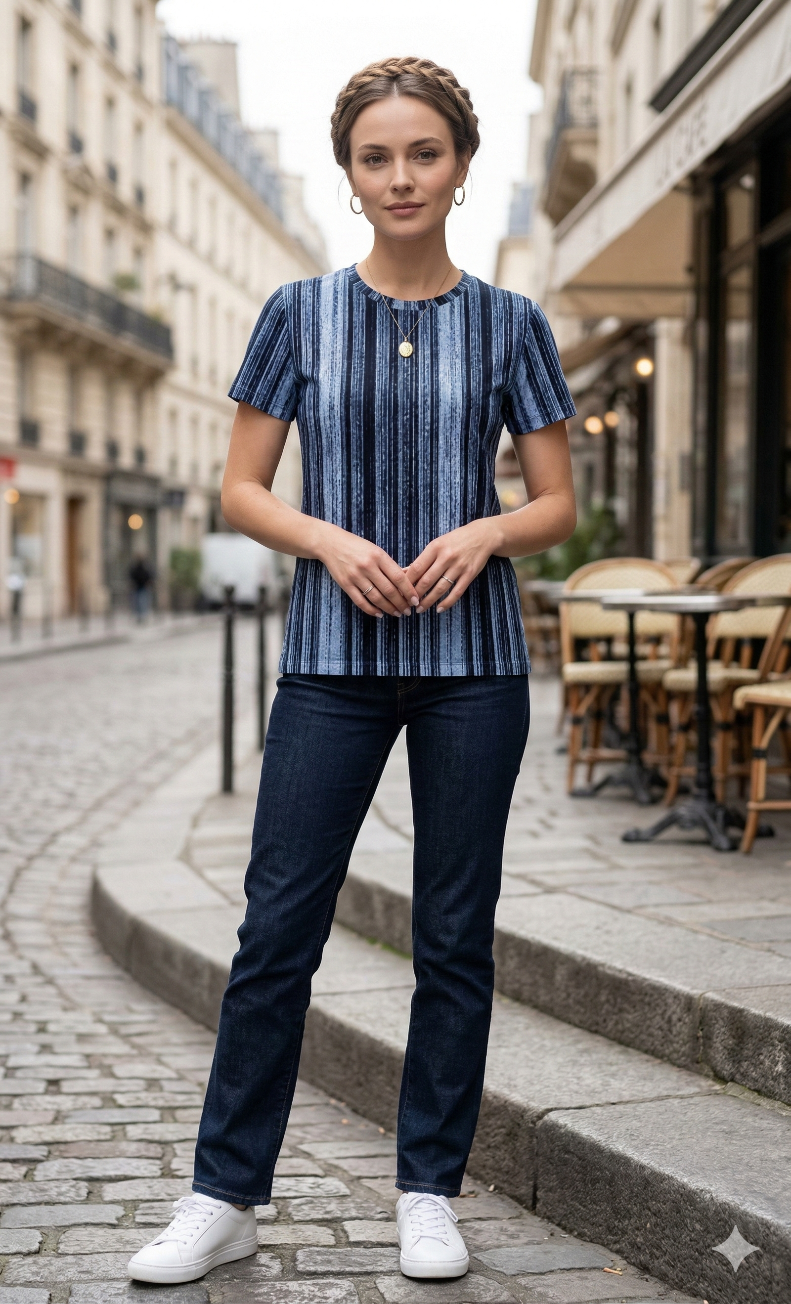 The Indigo Pinstripe Vertical Shibori Tee