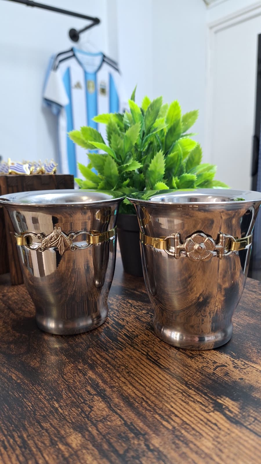 Mate Doble Acero Inox. Con Diseño