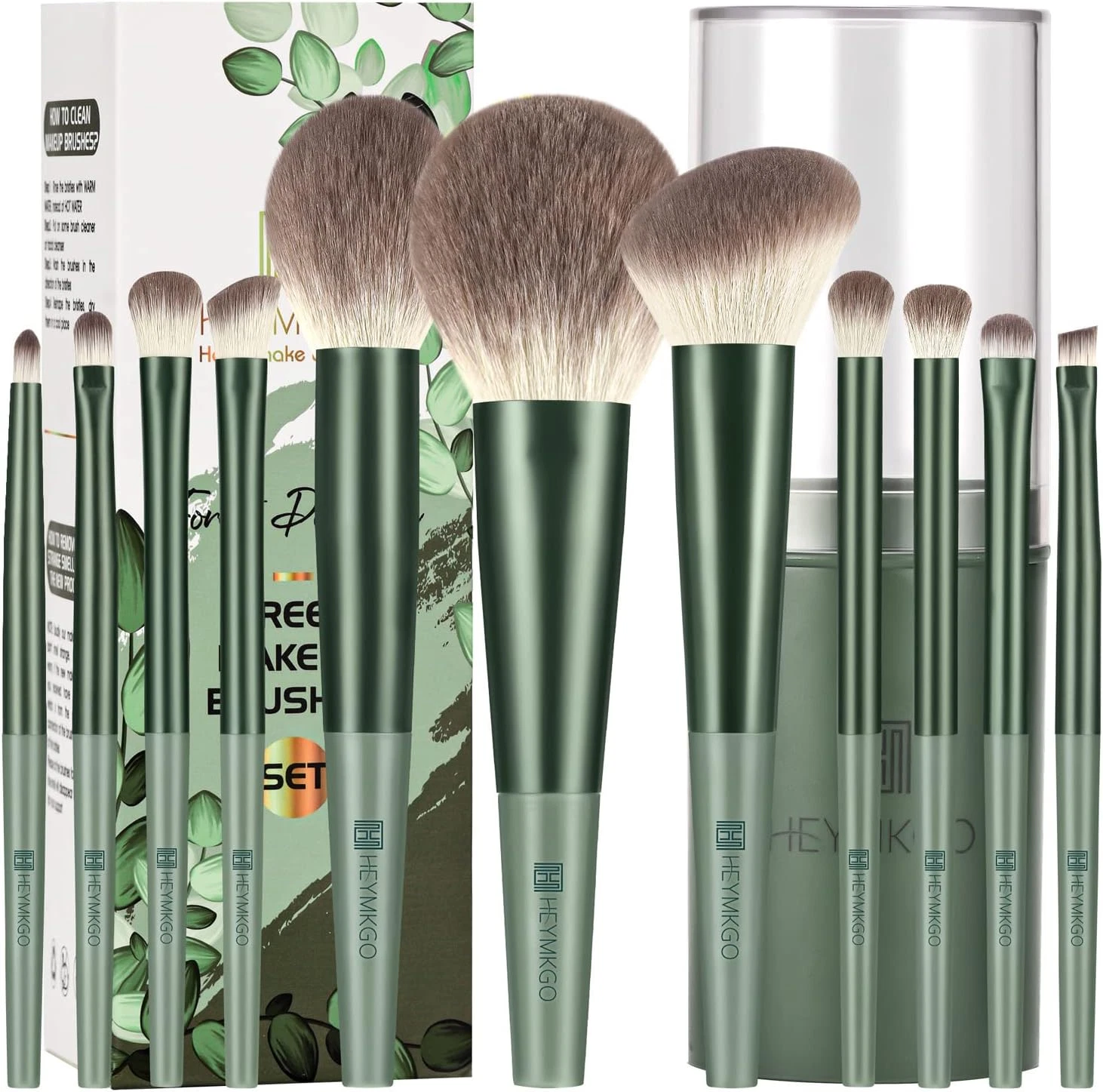 Makeup Brushes 11Pcs Premium Synthetic Bristles Green Color Kabuki Foundation Br