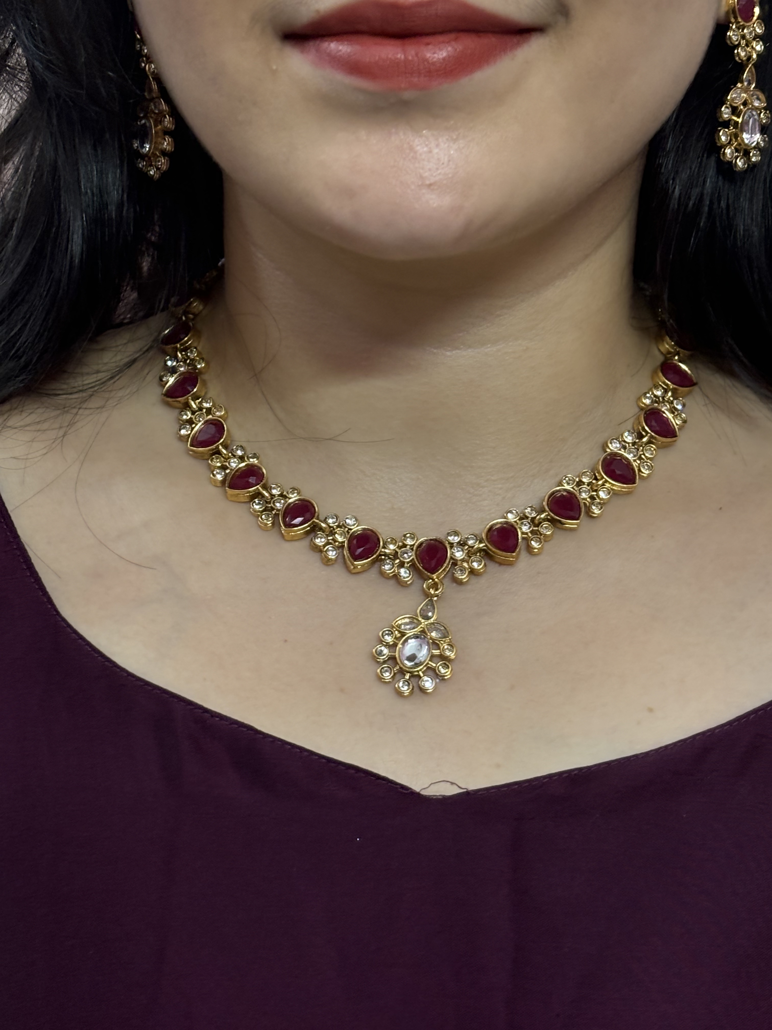 Regal Ruby Drop Necklace set