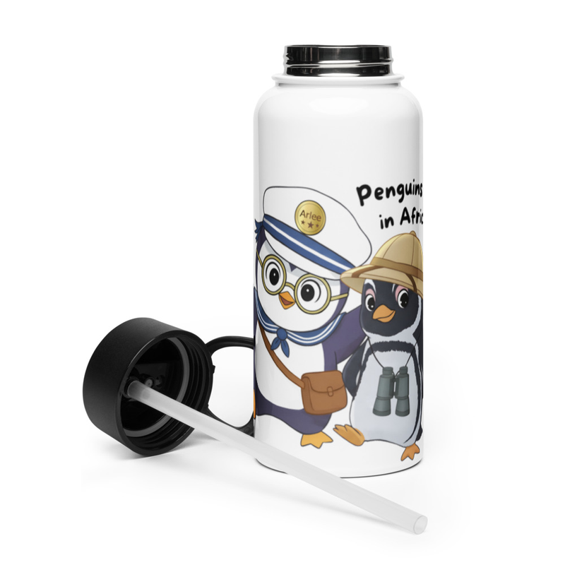 Stainless steel water bottle with a straw lid