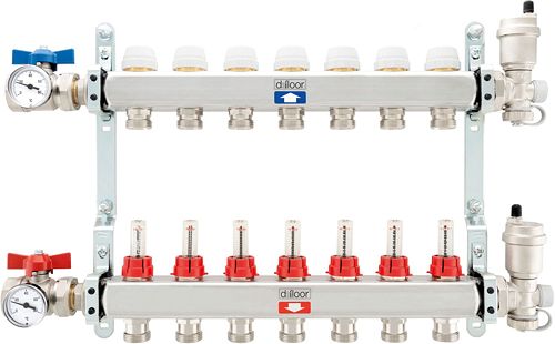 KIT COLLECTEURS INOX COMPLET CHAUFFAGE SOL D-FLOOR 7 CIRCUITS 3/4" EUROCONE