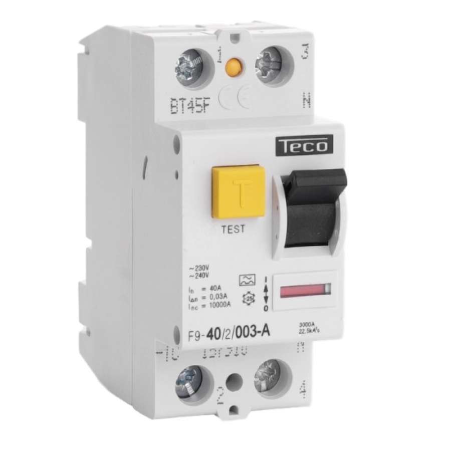 Interrupteur différentiel type A bipolaire 2P/ 40A - 30mA F9402003A Teco