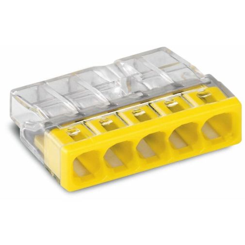 Borne de connexion automatique compacte transparente & jaune pour 5 fils rigides 5x0.5-2.5mm² 2273-205 Wago