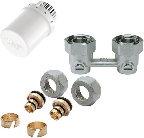 KIT DE ROBINET THERMOSTATIQUE P.RADIATEUR UNIVERSAL INTEGRE 1/2"-3/4" +RACC.16MM HONEYWELL EQUERRE