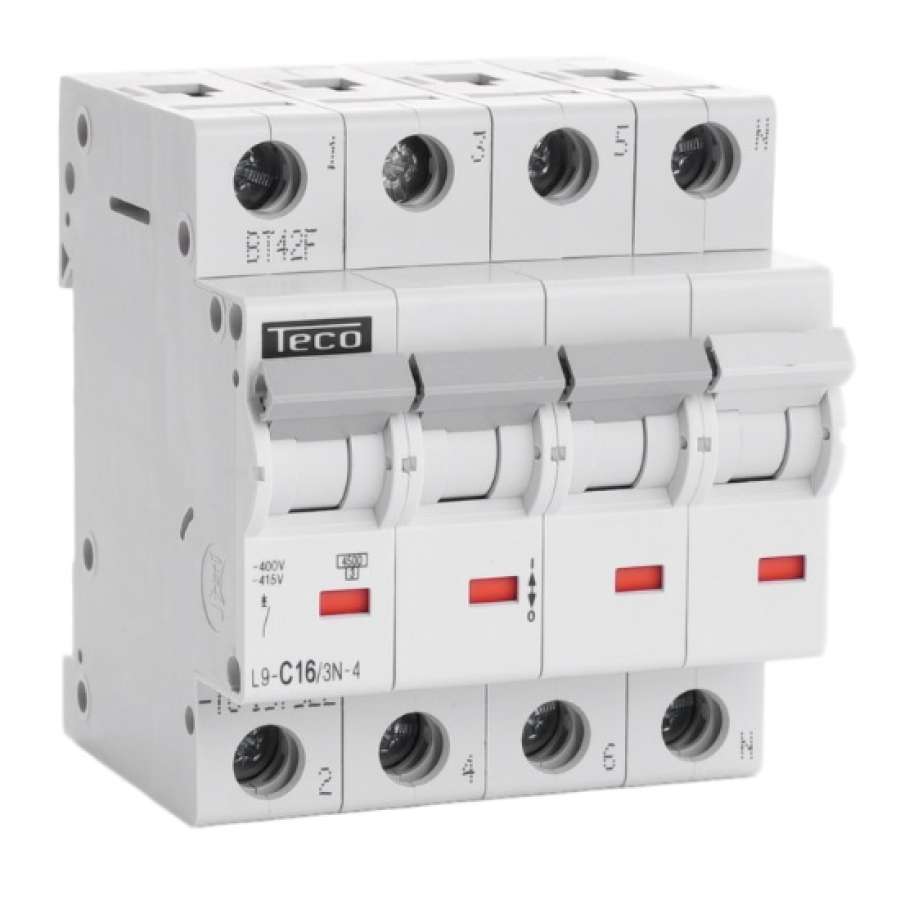 Disjoncteur 4.5kA - courbe C - tétrapolaire 4P/16A L9C163N4 Teco