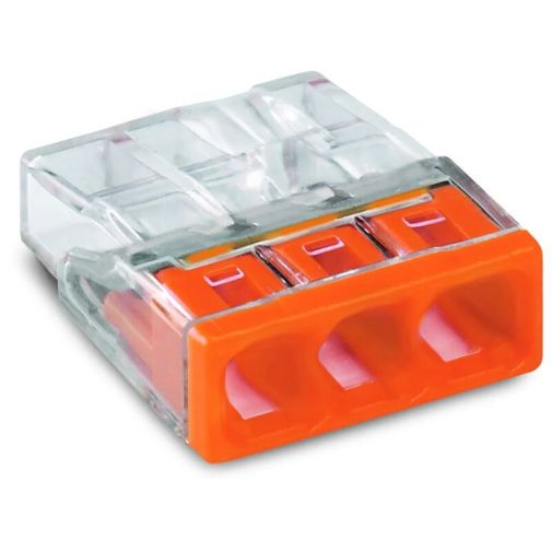 Borne de connexion automatique compacte transparente & orange pour 3 fils rigides 3x0.5-2.5mm² 2273-203 Wago