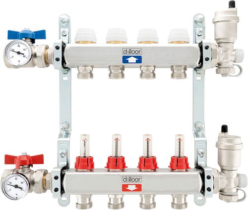KIT COLLECTEURS INOX COMPLET CHAUFFAGE SOL D-FLOOR 4 CIRCUITS 3/4" EUROCONE