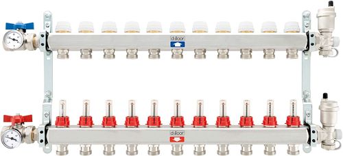 KIT COLLECTEURS INOX COMPLET CHAUFFAGE SOL D-FLOOR 11 CIRCUITS 3/4" EUROCONE