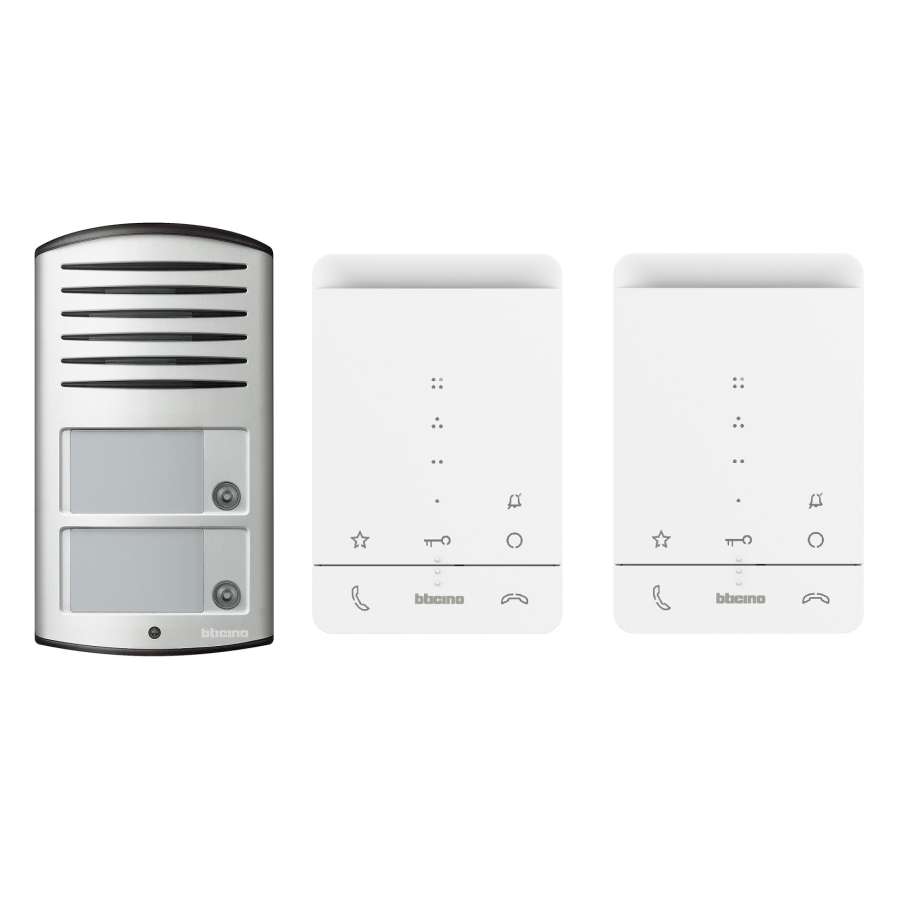 Kit parlophone 2 fils poste de rue apparent Linea 2000 2 boutons + 2 Postes intérieurs Classe 100A16E Bticino