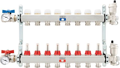 KIT COLLECTEURS INOX COMPLET CHAUFFAGE SOL D-FLOOR 8 CIRCUITS 3/4" EUROCONE
