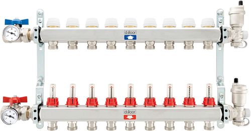KIT COLLECTEURS INOX COMPLET CHAUFFAGE SOL D-FLOOR 9 CIRCUITS 3/4" EUROCONE