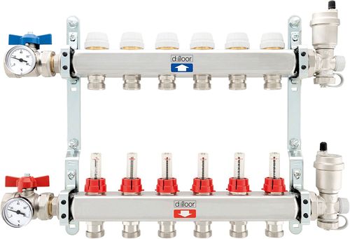 KIT COLLECTEURS INOX COMPLET CHAUFFAGE SOL D-FLOOR 6 CIRCUITS 3/4" EUROCONE