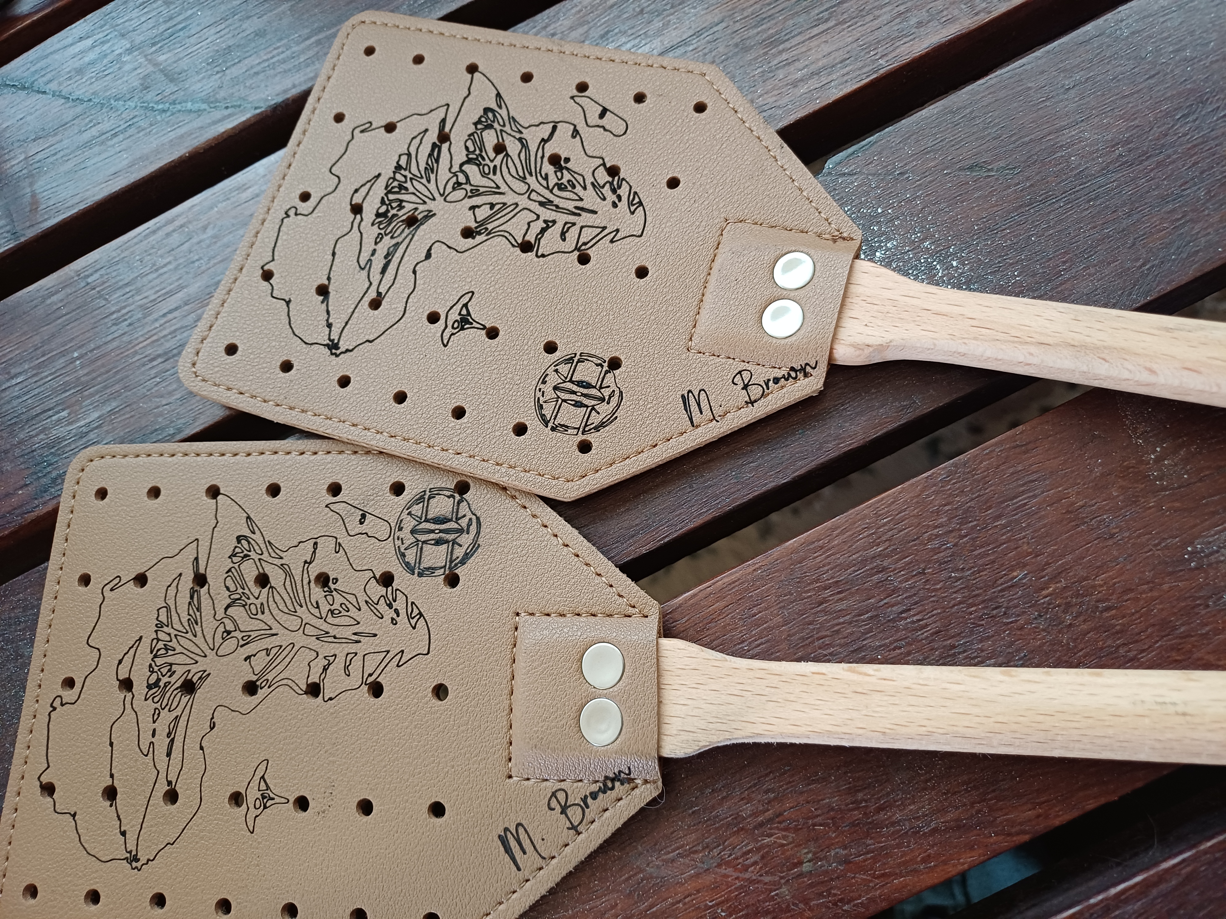 Leather Fly Swatters with Wooden Handles