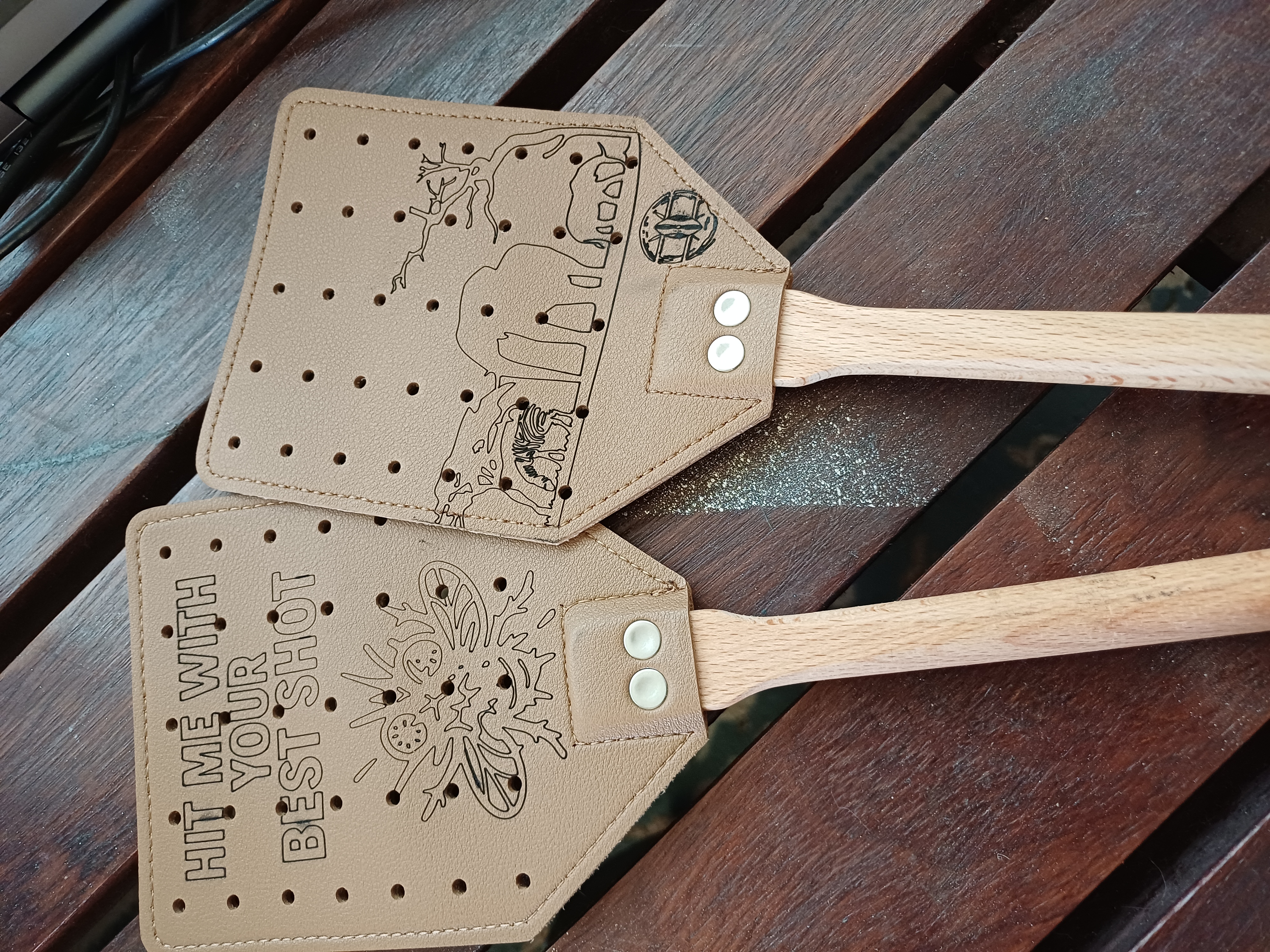 Leather Fly Swatters with Wooden Handles