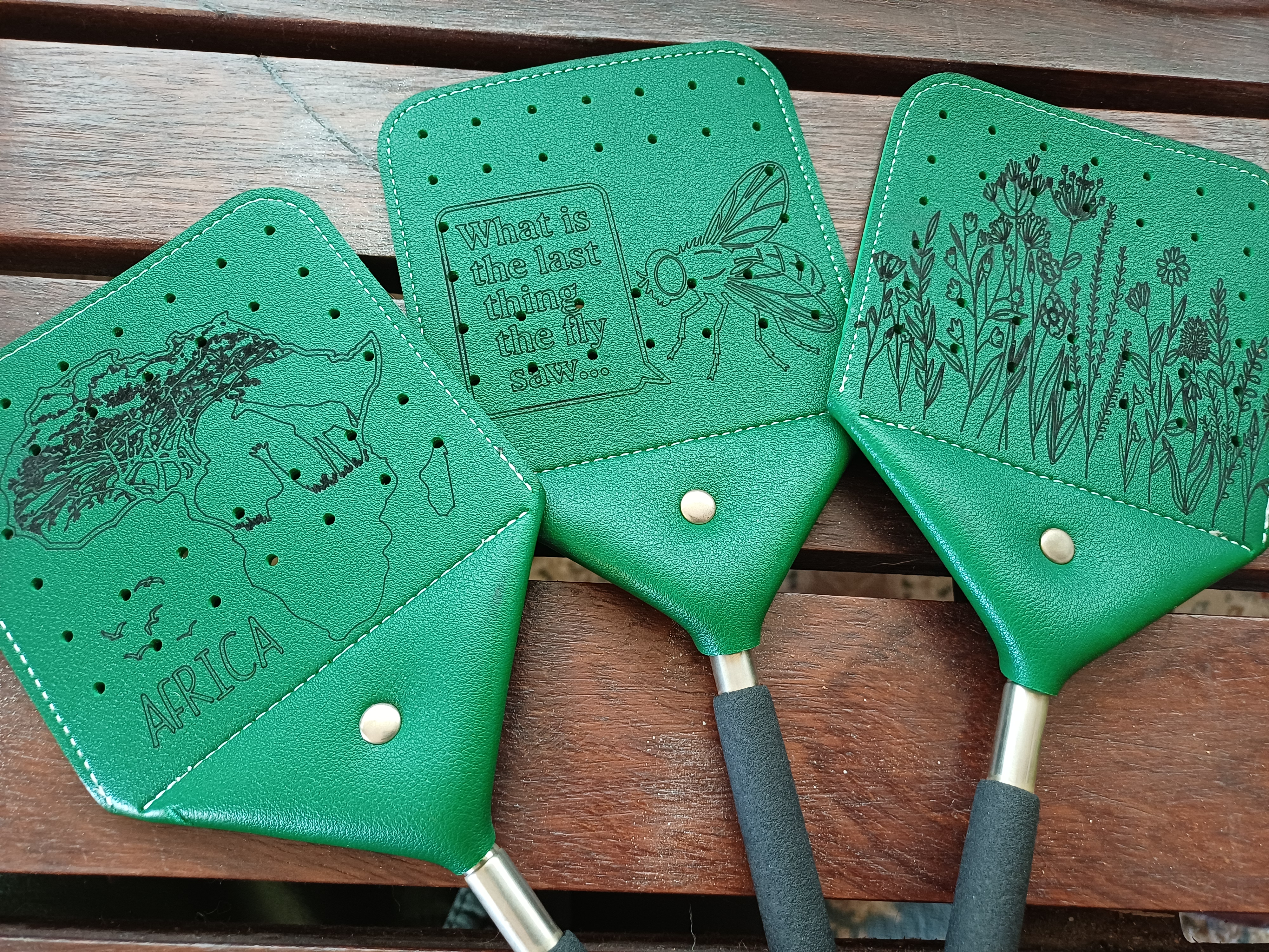 Engraved Retractable Leather Fly Swatter