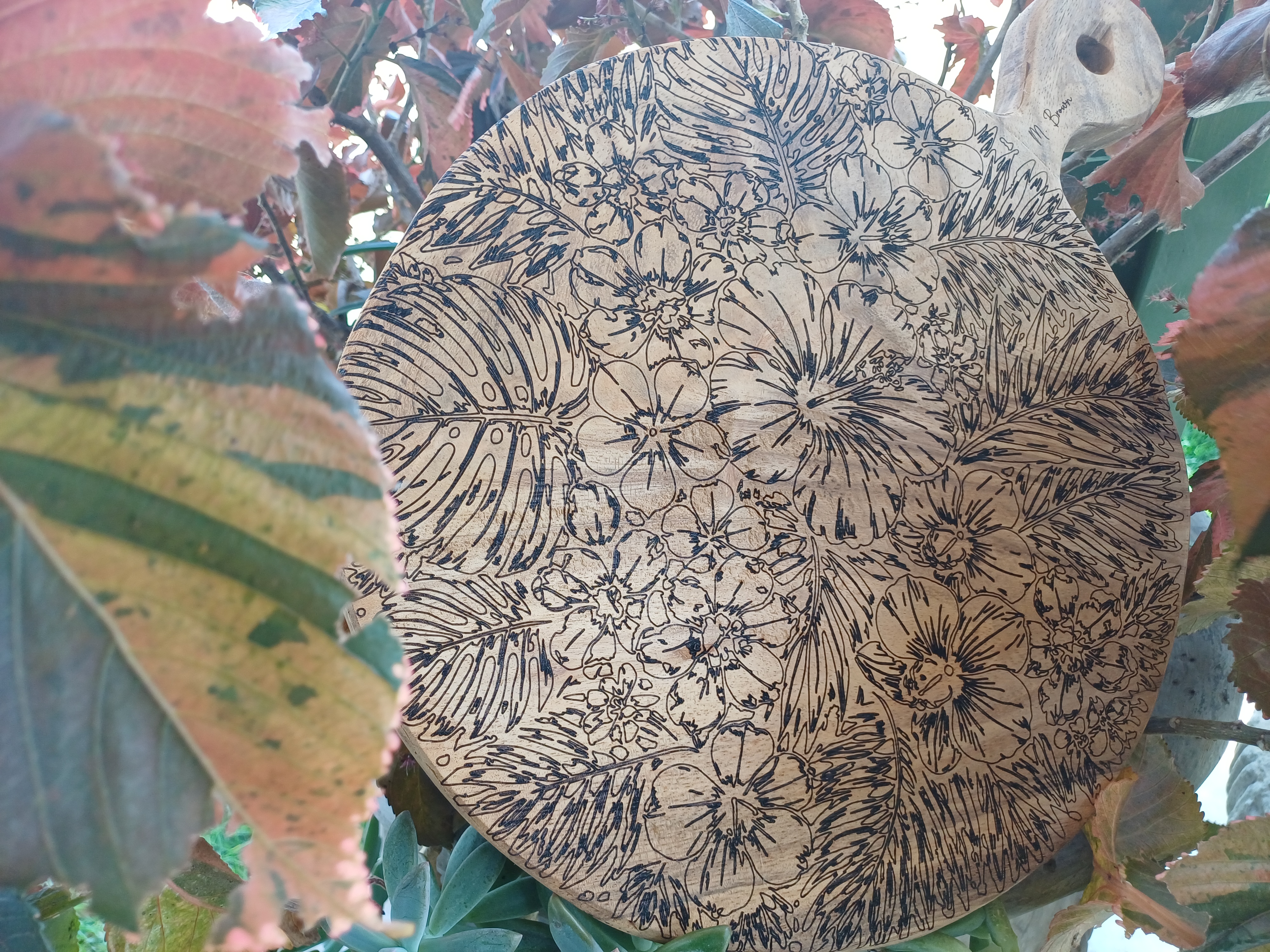 Floral Engraved Wooden Serving Board