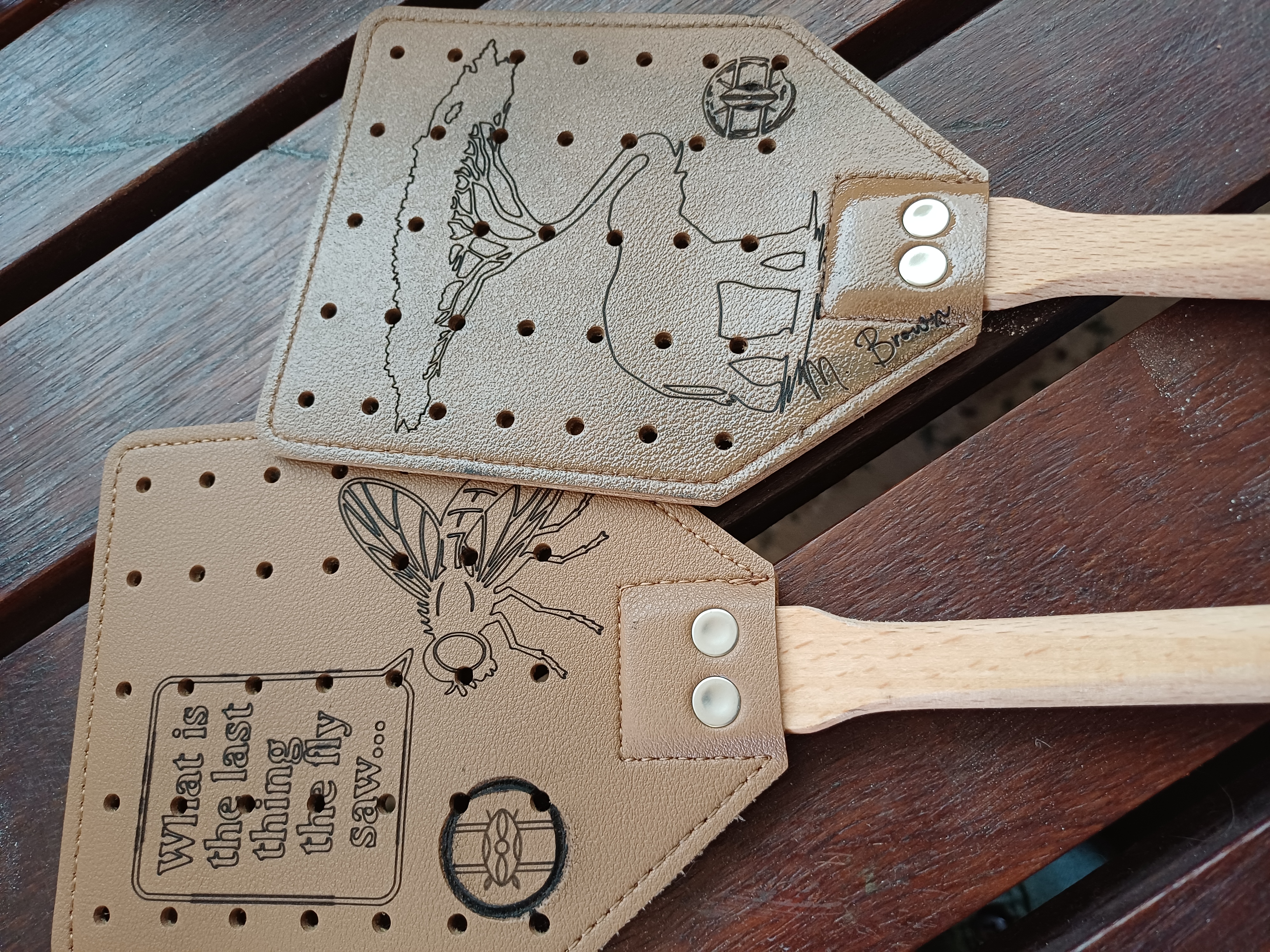 Leather Fly Swatters with Wooden Handles
