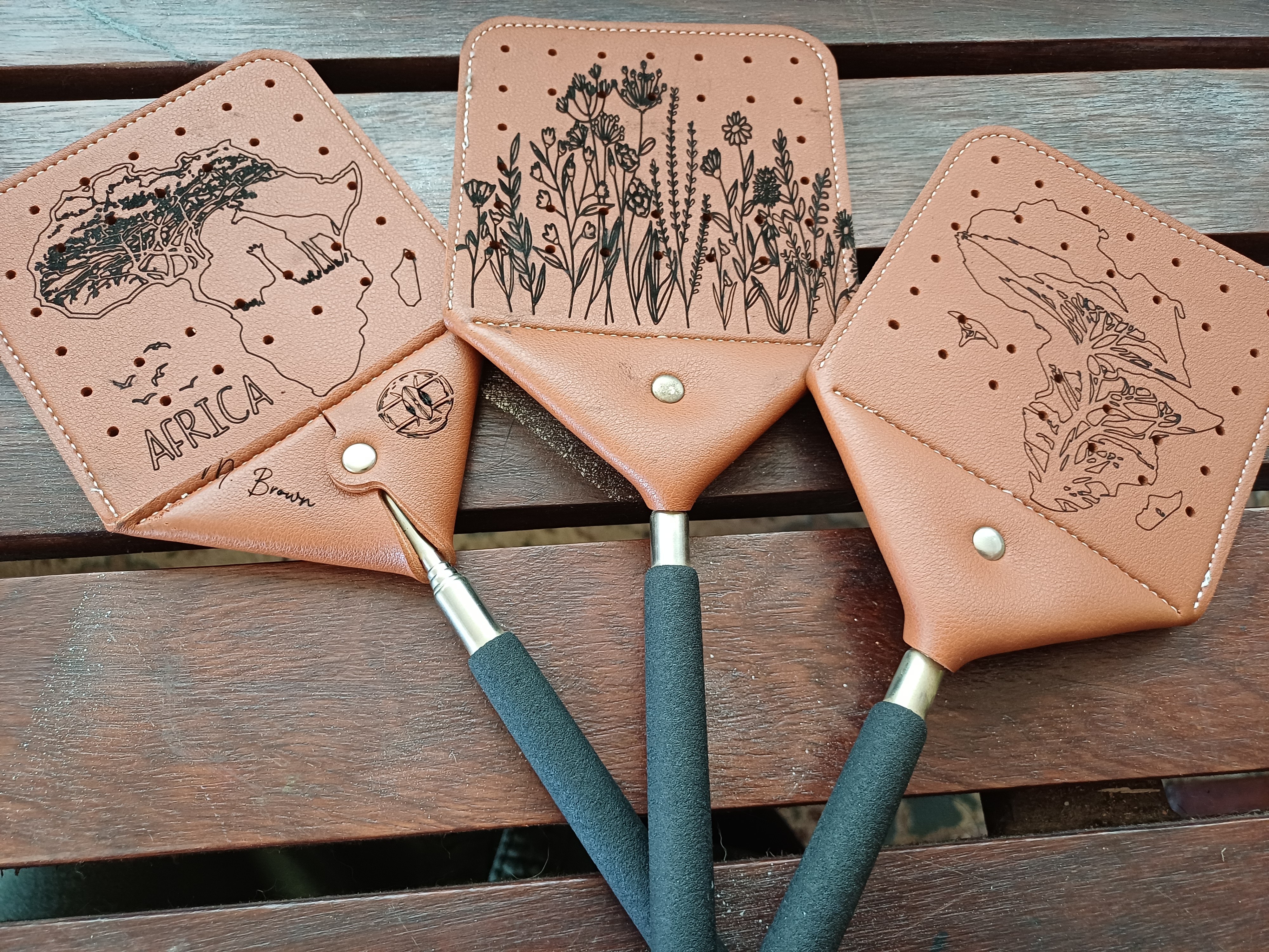 Engraved Retractable Leather Fly Swatter