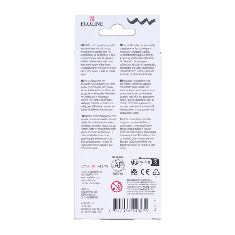 Ecoline Brush Pen Set Primari (4 colori + blender)