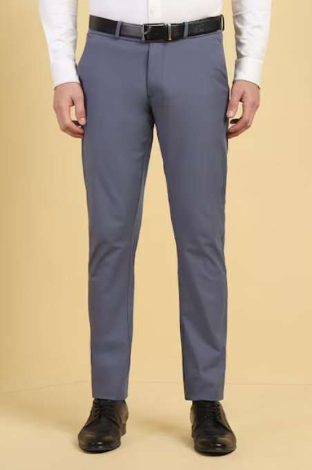 Men Grey Contemporary Fit Solid Formal Trousers
