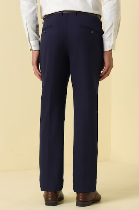 Men Navy Solid Formal Trousers
