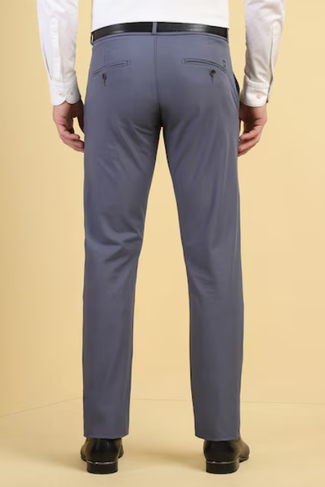 Men Grey Contemporary Fit Solid Formal Trousers
