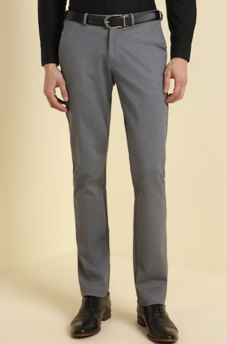 Men Grey Textured Formal Trousers